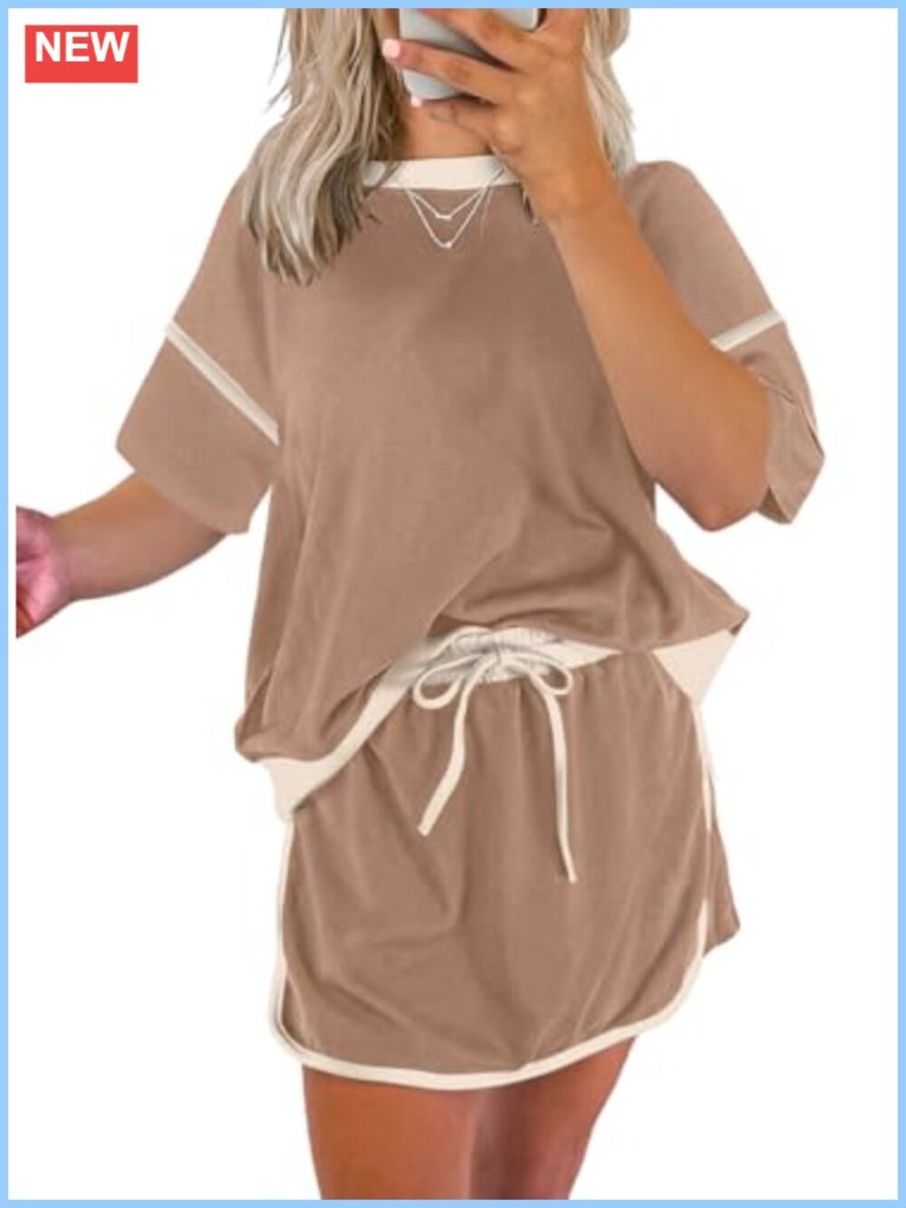 2 Piece Short Sleeve Top & Drawstring Mini Skirt Set Casual Lounge Outfit